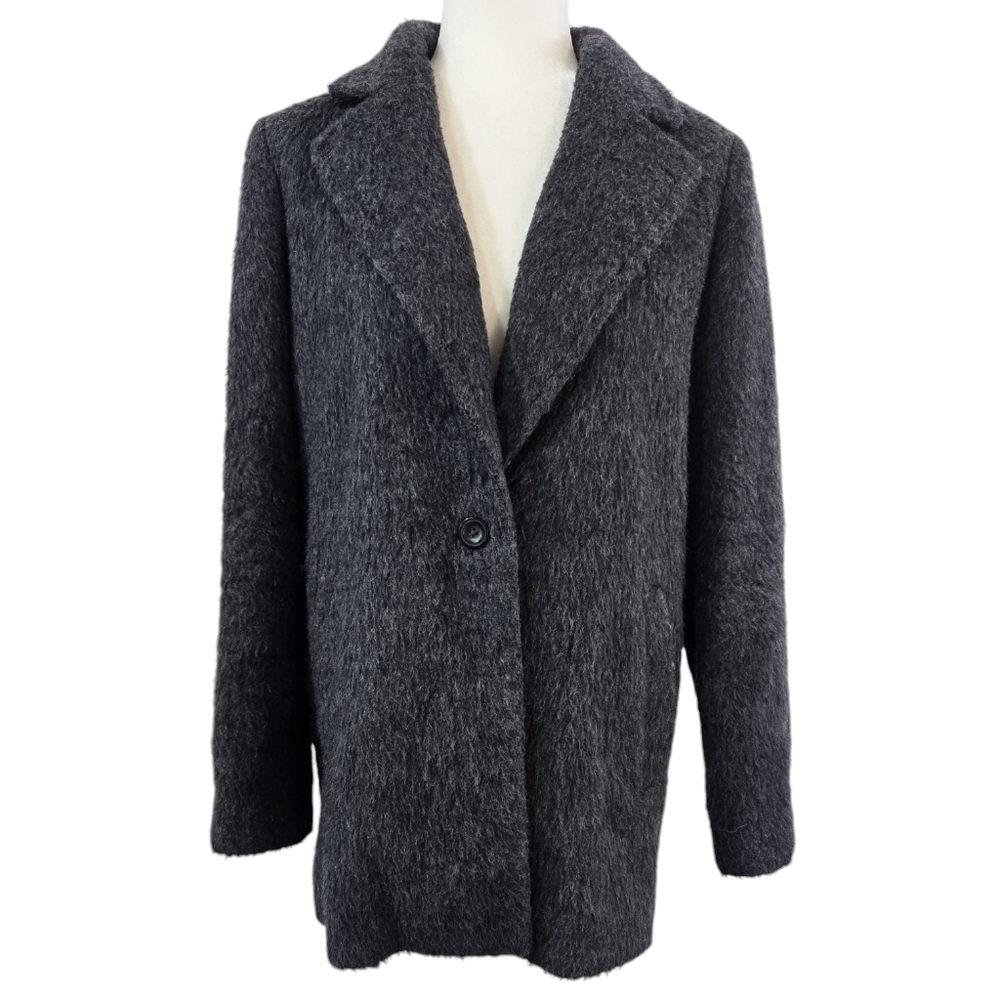 Madewell Wool Blend Brushweave Cocoon Coat Gray Fuzzy Relaxed Fit Preppy B5299